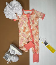 Load image into Gallery viewer, Peach Bunnies Short Sleeve Bamboo Sleeper (FINAL SALE)