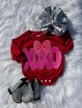 Load image into Gallery viewer, Red Valentines Day Patch Bubble Rompers
