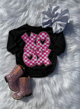 Load image into Gallery viewer, Black Valentines Day Patch Bubble Rompers
