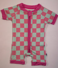 Load image into Gallery viewer, Bubblegum Checks Bamboo Shortie Romper (FINAL SALE)