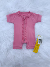 Load image into Gallery viewer, Ballerina Pink Ruffled Bamboo Shortie Romper
