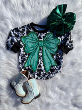 Load image into Gallery viewer, Cow Print Bow Bubble Romper (2 options)