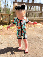 Load image into Gallery viewer, Cow print is the New Black Bamboo Shortie Romper (FINAL SALE)