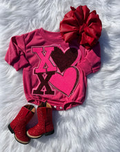 Load image into Gallery viewer, Dark Pink Valentines Day Patch Bubble Rompers