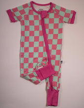 Load image into Gallery viewer, Bubblegum Checks Bamboo Short Sleeve Sleeper (FINAL SALE)