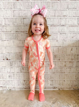 Load image into Gallery viewer, Peach Bunnies Short Sleeve Bamboo Sleeper (FINAL SALE)