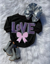 Load image into Gallery viewer, Black Valentines Day Patch Bubble Rompers
