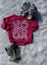 Load image into Gallery viewer, Dark Pink Valentines Day Patch Bubble Rompers