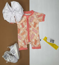 Load image into Gallery viewer, Peach Bunnies Bamboo Shortie Romper (FINAL SALE)