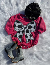 Load image into Gallery viewer, Soccer Bow Bubble Romper (4 options)