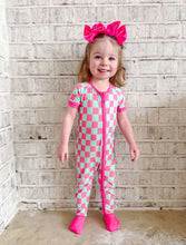 Load image into Gallery viewer, Bubblegum Checks Bamboo Short Sleeve Sleeper (FINAL SALE)