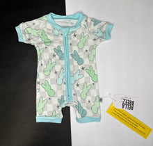 Load image into Gallery viewer, Blue Bunnies Bamboo Shortie Romper (FINAL SALE)