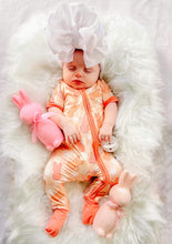 Load image into Gallery viewer, Peach Bunnies Short Sleeve Bamboo Sleeper (FINAL SALE)