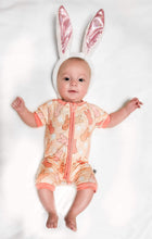 Load image into Gallery viewer, Peach Bunnies Bamboo Shortie Romper (FINAL SALE)