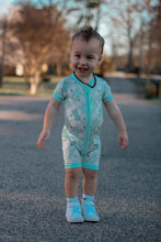 Load image into Gallery viewer, Blue Bunnies Bamboo Shortie Romper (FINAL SALE)