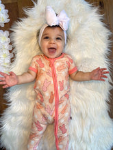 Load image into Gallery viewer, Peach Bunnies Short Sleeve Bamboo Sleeper (FINAL SALE)