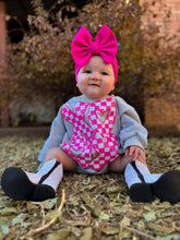 Load image into Gallery viewer, Grey Valentines Day Patch Bubble Rompers