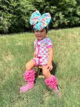 Load image into Gallery viewer, Bubblegum Checks Bamboo Shortie Romper (FINAL SALE)