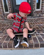 Load image into Gallery viewer, Checkered Heart Breaker Bamboo Shortie Romper (FINAL SALE)
