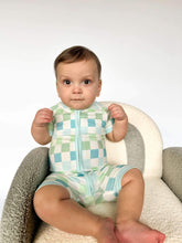 Load image into Gallery viewer, Ocean Checks Bamboo Shortie Romper (FINAL SALE)