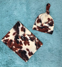 Load image into Gallery viewer, Brown Cow Print Bamboo Swaddle/Beanie Set (FINAL SALE)
