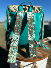 Load image into Gallery viewer, Turquoise Fringed Genuine Cowhide Diaper Bag/Backpack
