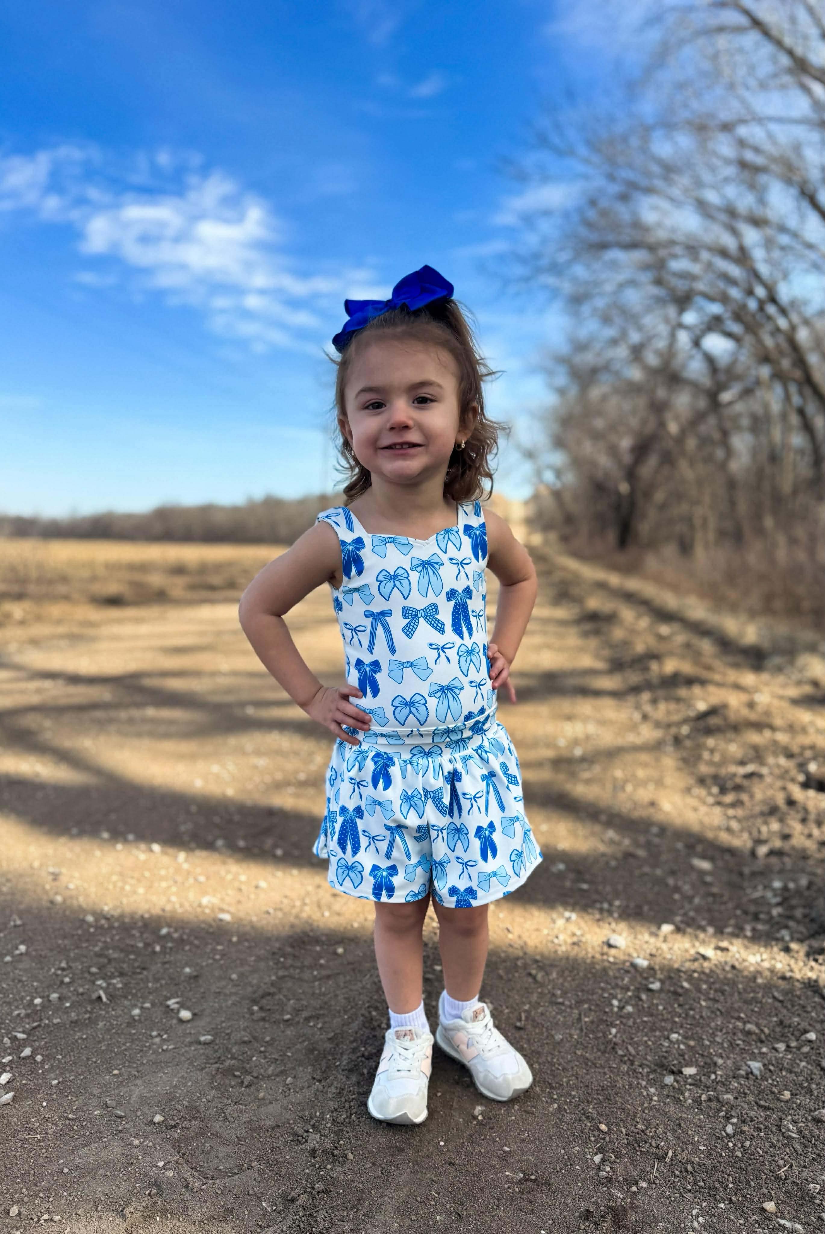 Blue Tide Bows Yoga Short Set