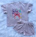 Pre-k thru 4th purple ribbed short set