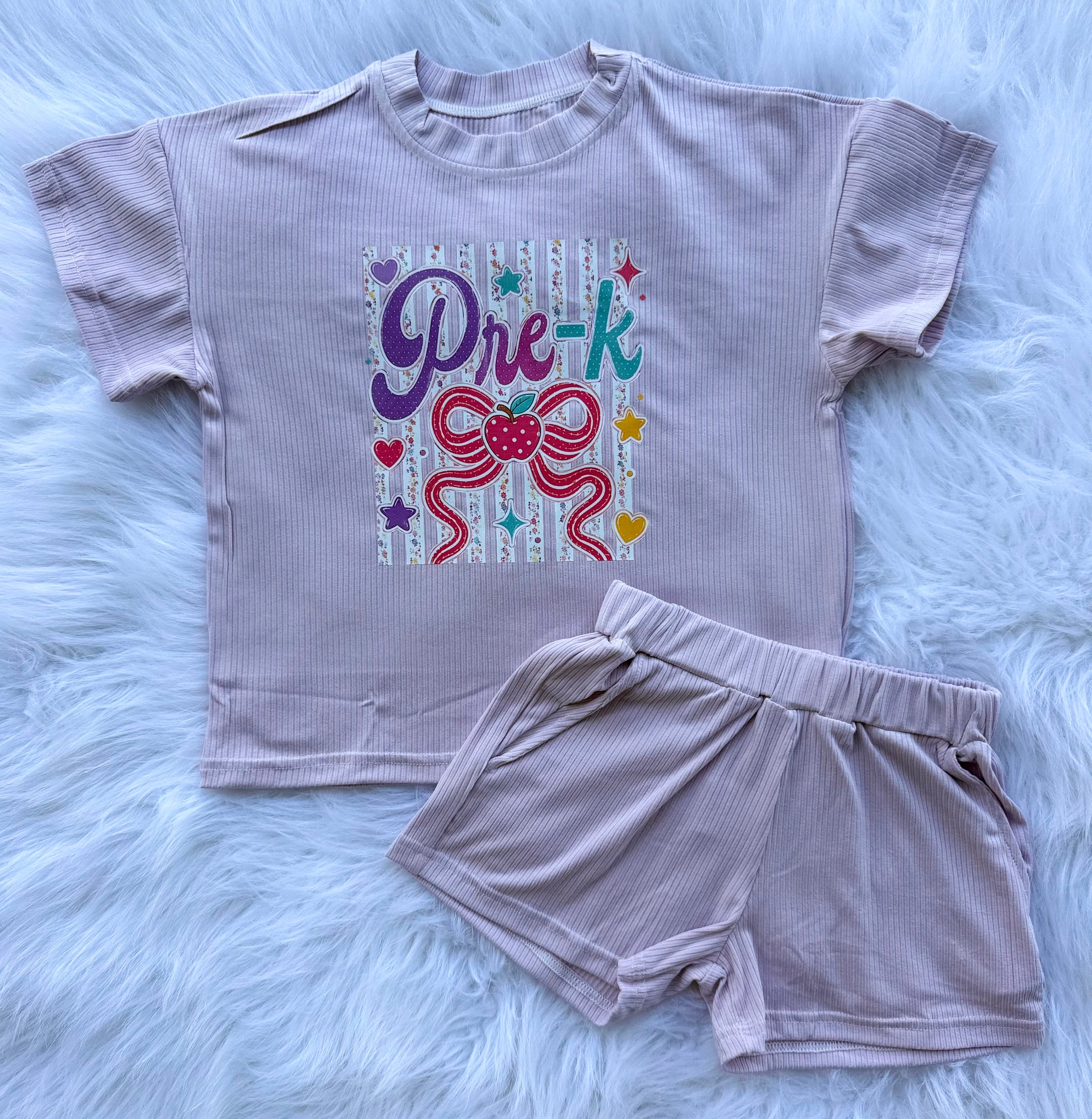 Pre-k thru 4th purple ribbed short set