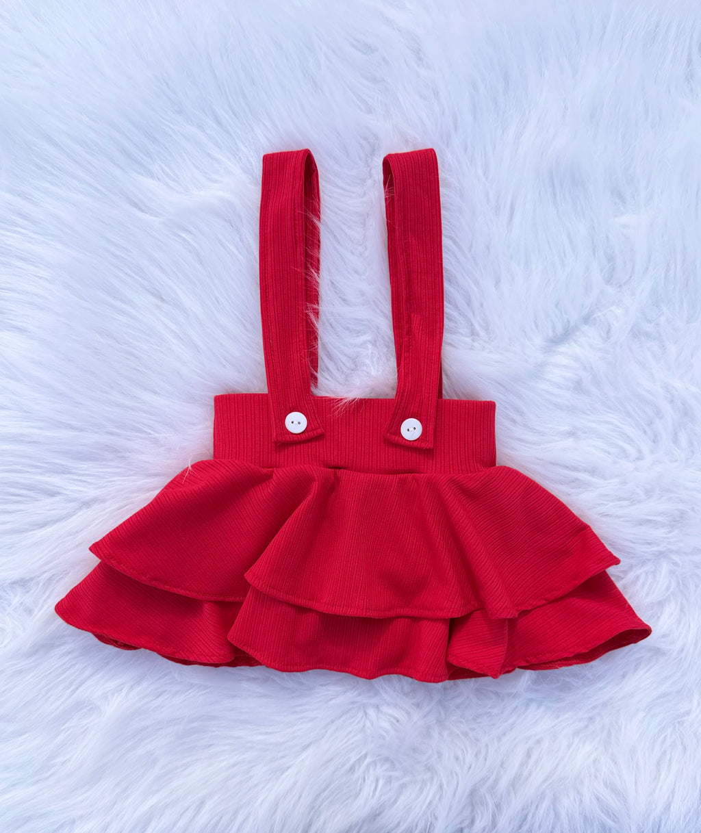 Red suspender skirt