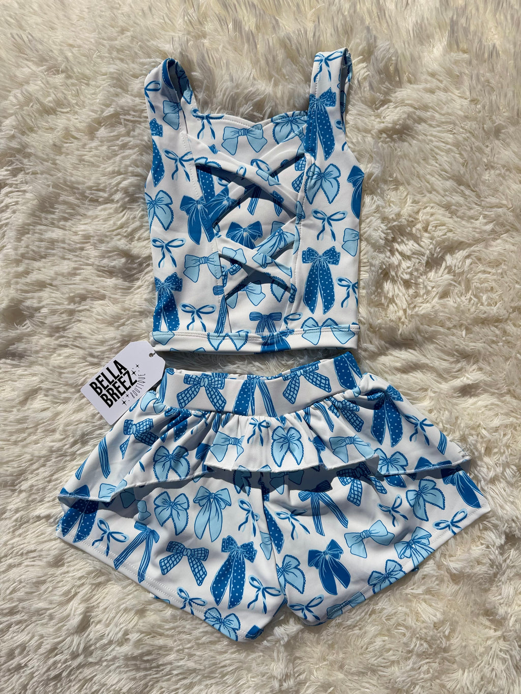 Blue Tide Bows Yoga Short Set