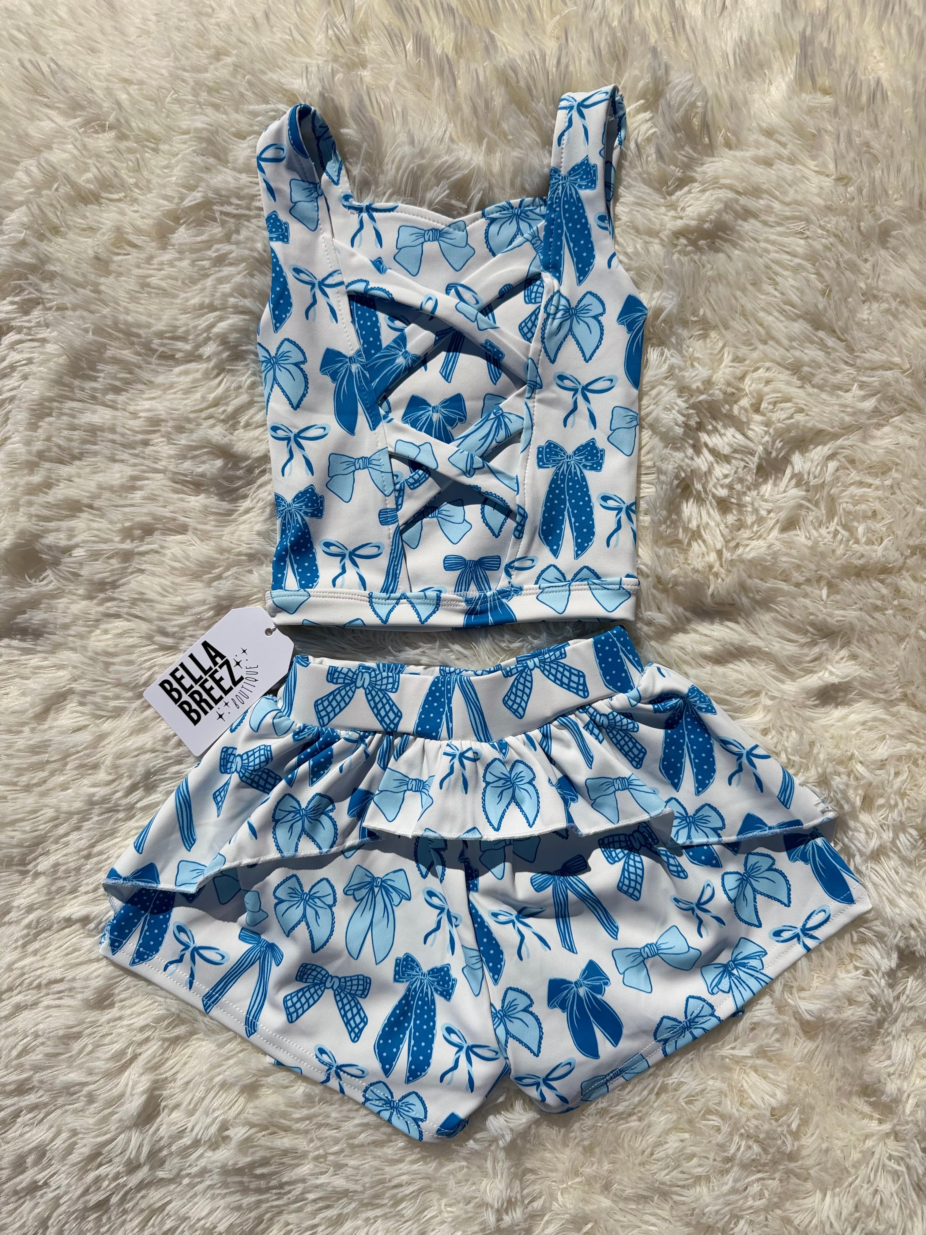 Blue Tide Bows Yoga Short Set