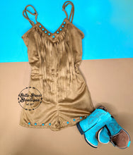 Load image into Gallery viewer, Tan Studded Fringe Rompers
