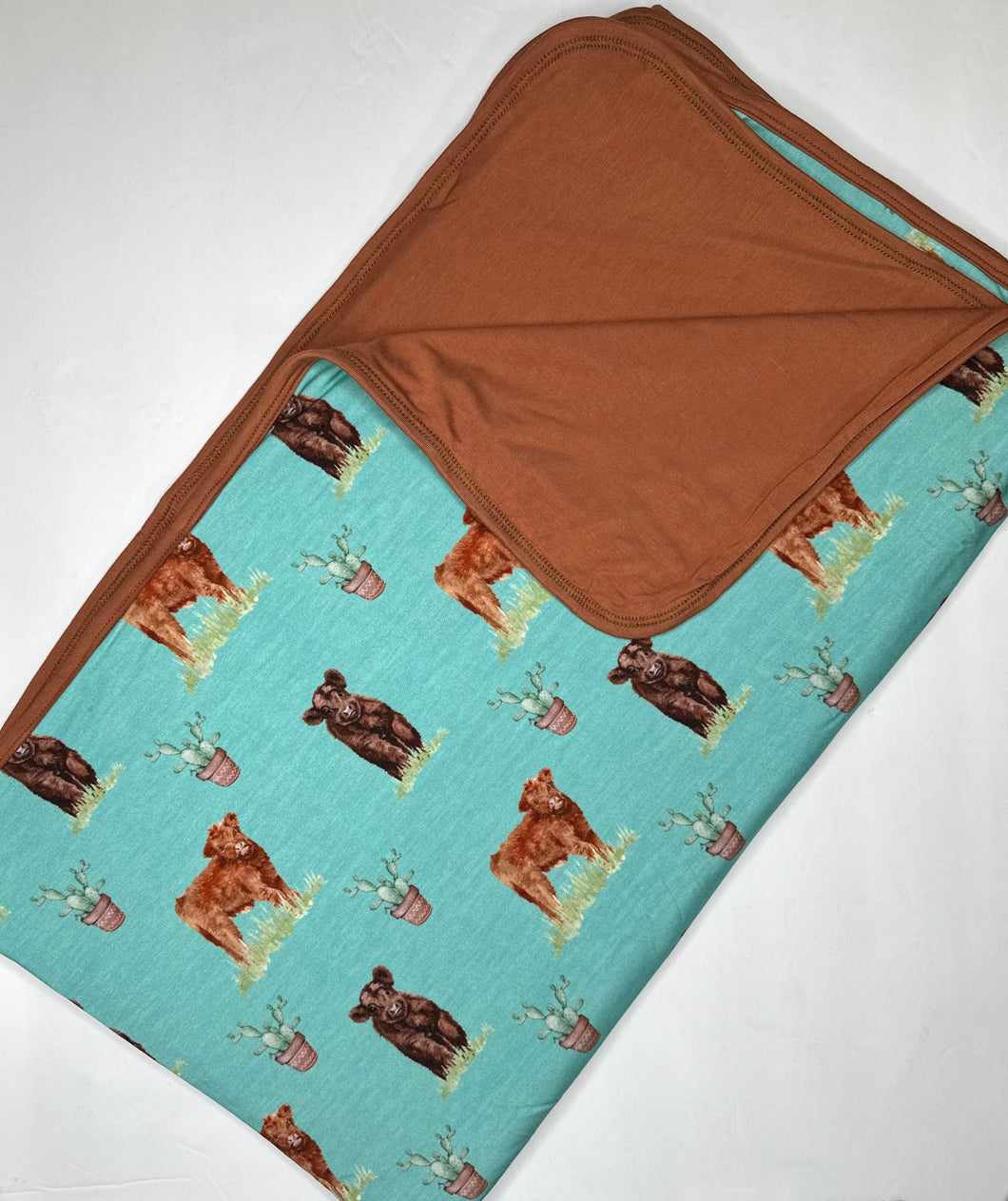 Teal Cow Bamboo Blanket