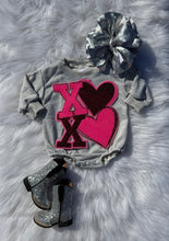 Load image into Gallery viewer, Grey Valentines Day Patch Bubble Rompers
