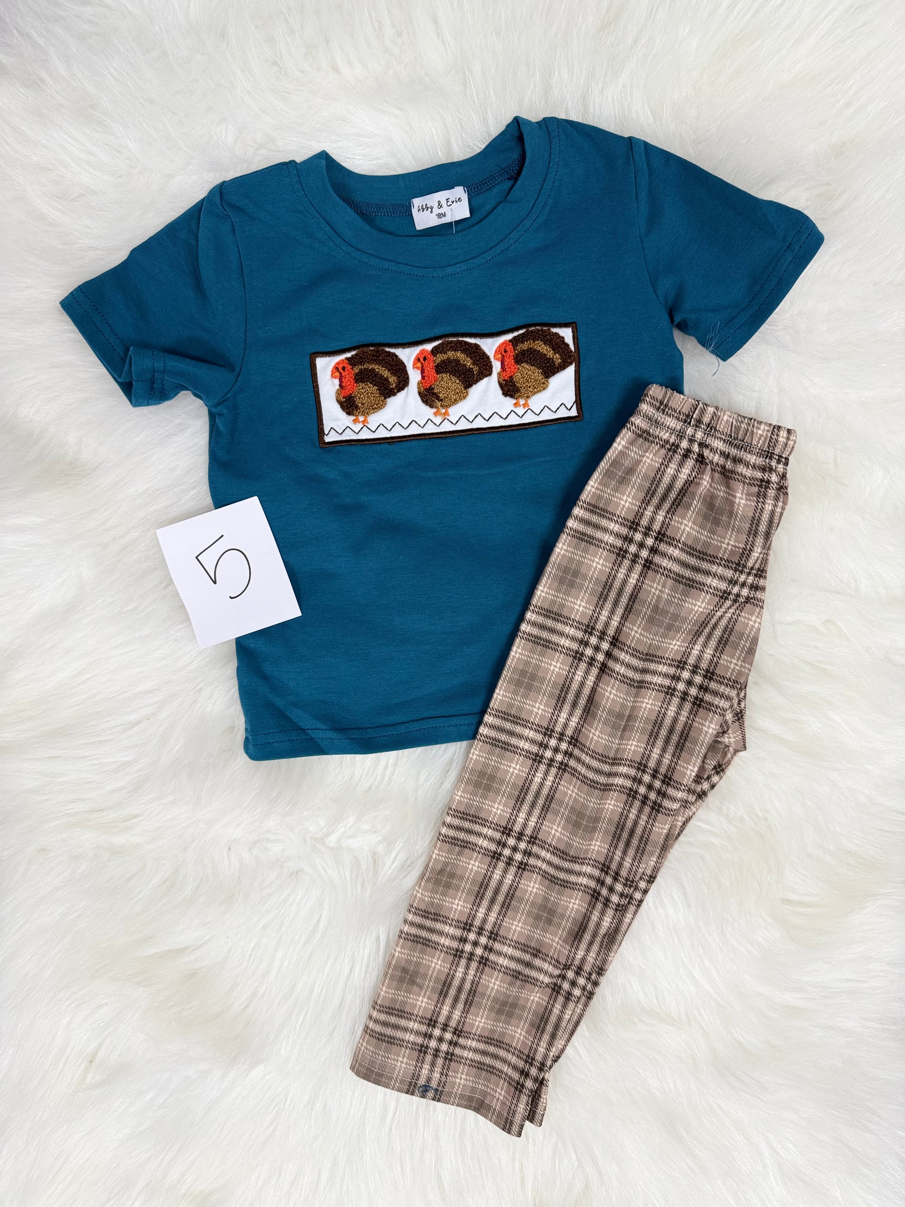 18 Months Blue Plaid Boy’s Thanksgiving Set (#5) FINAL SALE