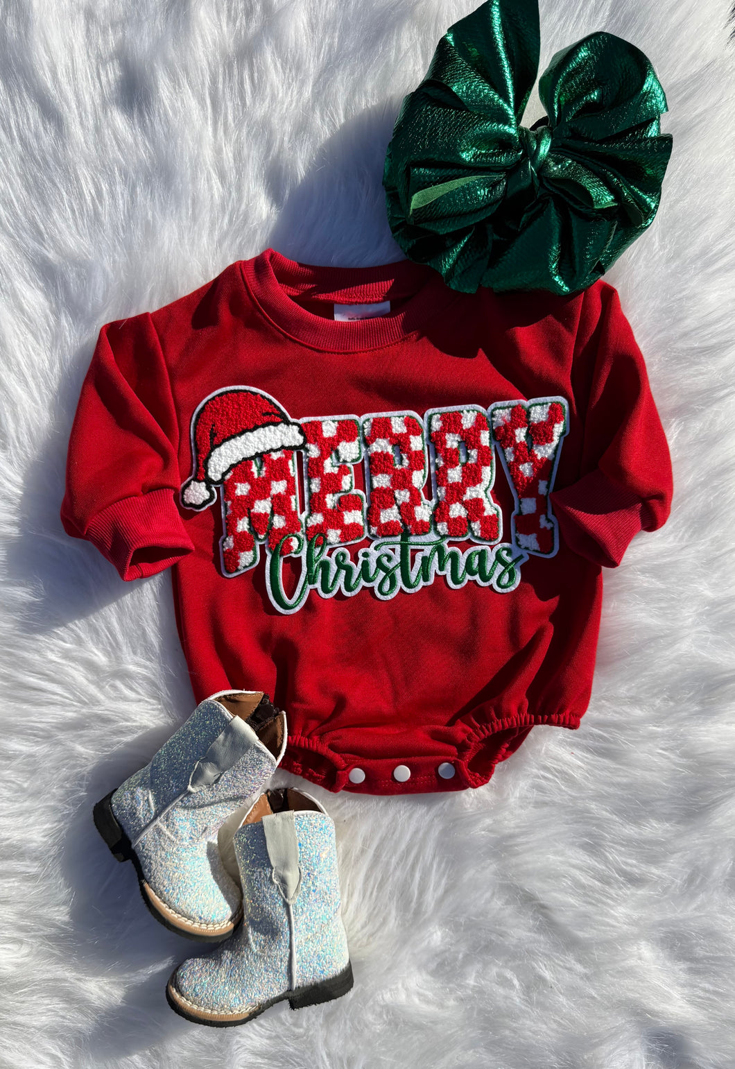 Checkered Merry Christmas Bubble Romper