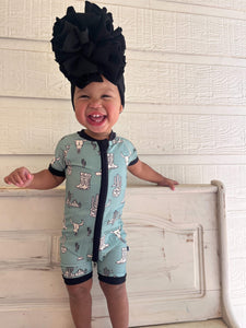 Teal Wild West Bamboo Shortie Romper