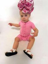 Load image into Gallery viewer, Ballerina Pink Ruffled Bamboo Shortie Romper
