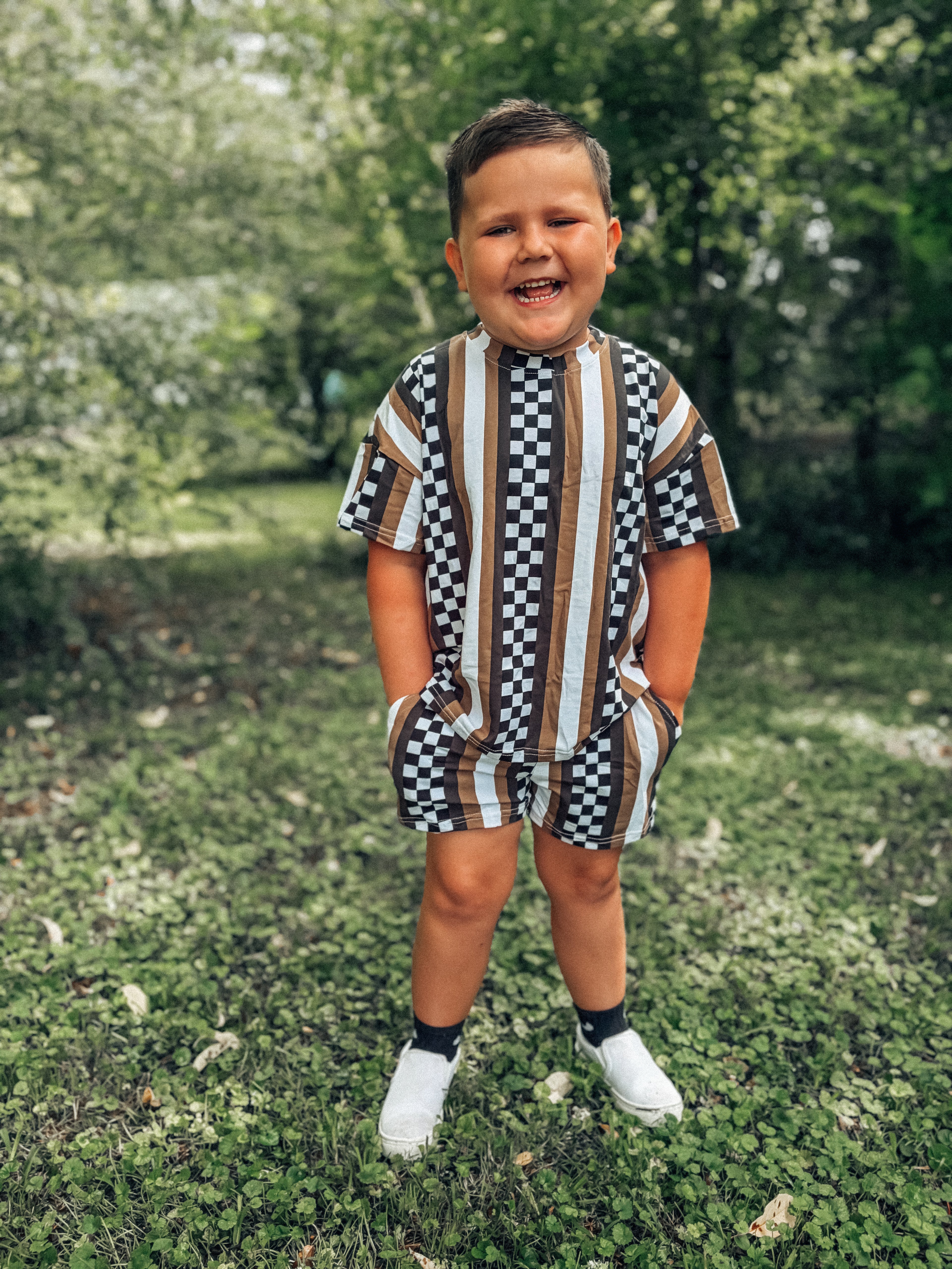 Striped checkered short set