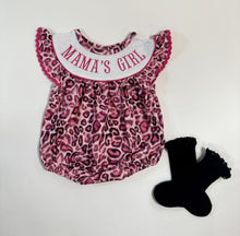 Load image into Gallery viewer, Mama&#39;s Girl Pink Leopard Smocked Bubble Romper
