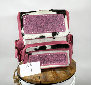 Pink Leather Embossed & Cowhide Diaper Backpack