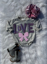Load image into Gallery viewer, Grey Valentines Day Patch Bubble Rompers
