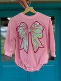 Pink Sequin Bow Bubble Romper