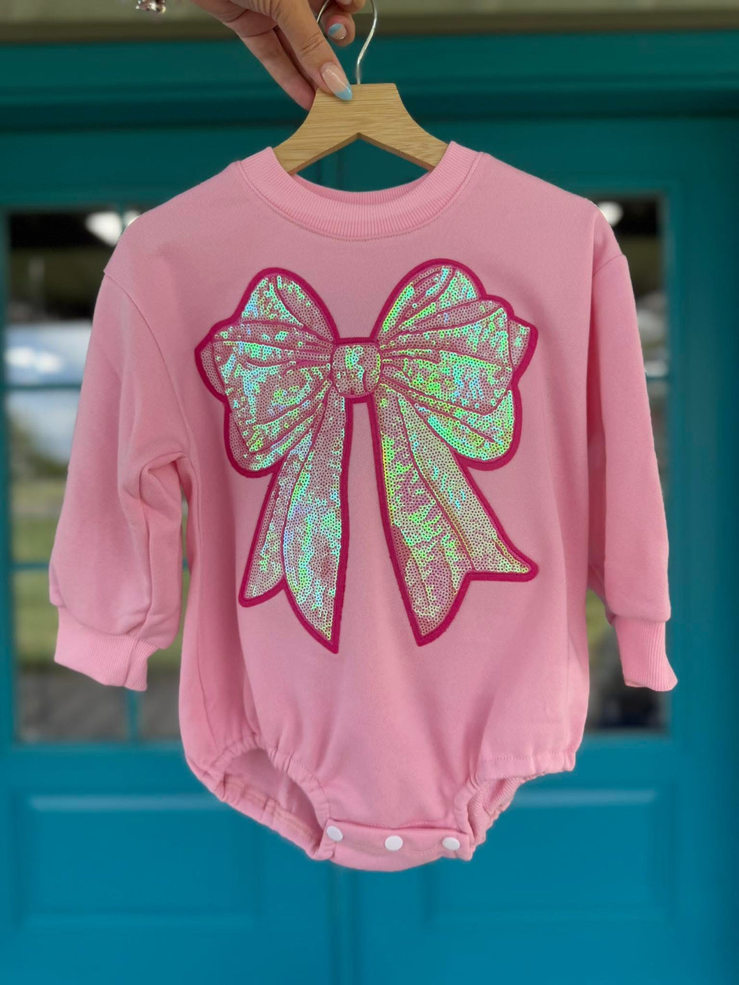 Pink Sequin Bow Bubble Romper