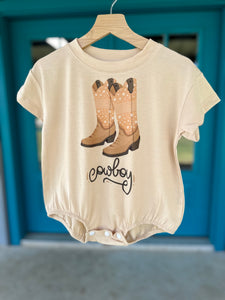 Cowboy T-shirt Romper -tan (FINAL SALE)