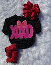 Load image into Gallery viewer, Black Valentines Day Patch Bubble Rompers
