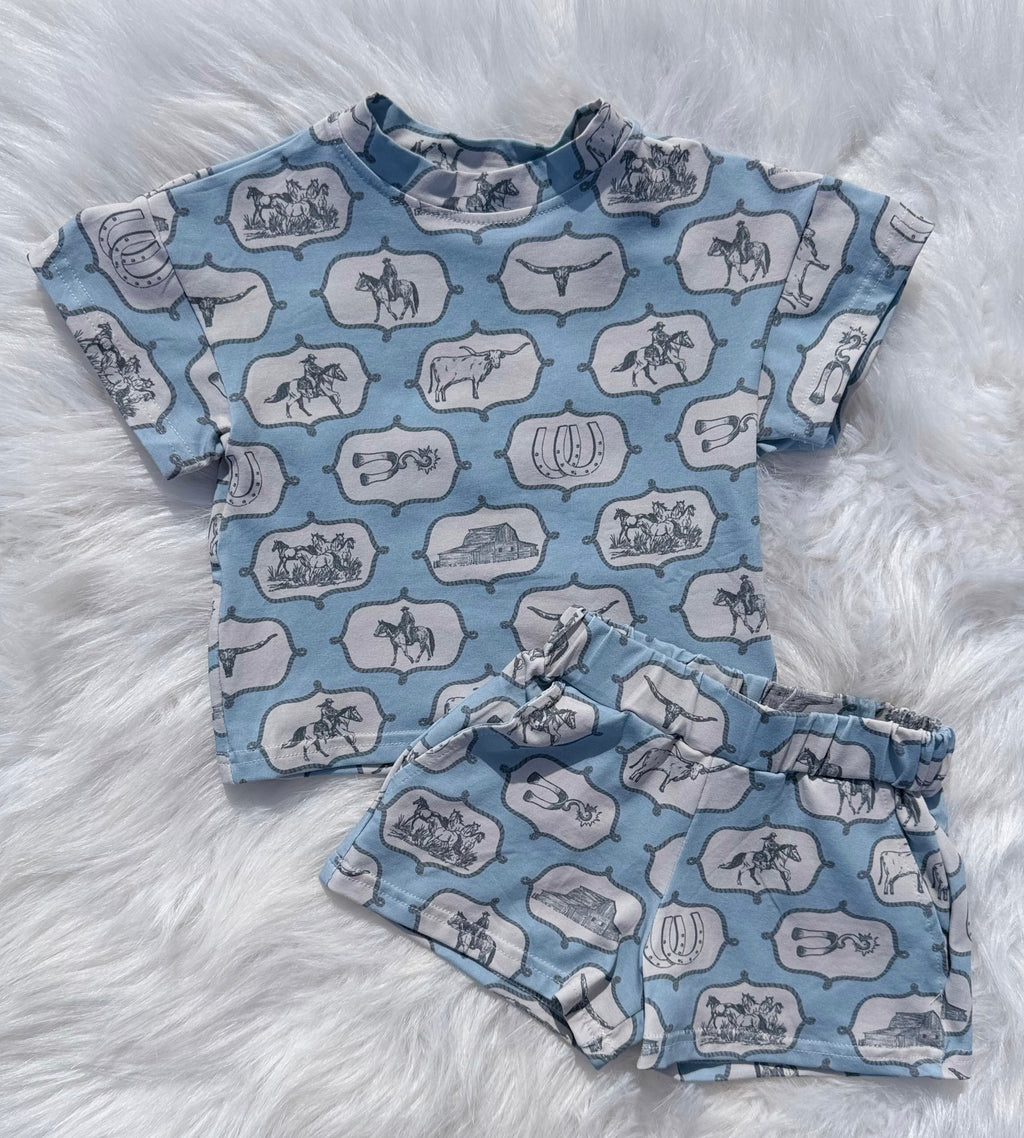 Blue western short set