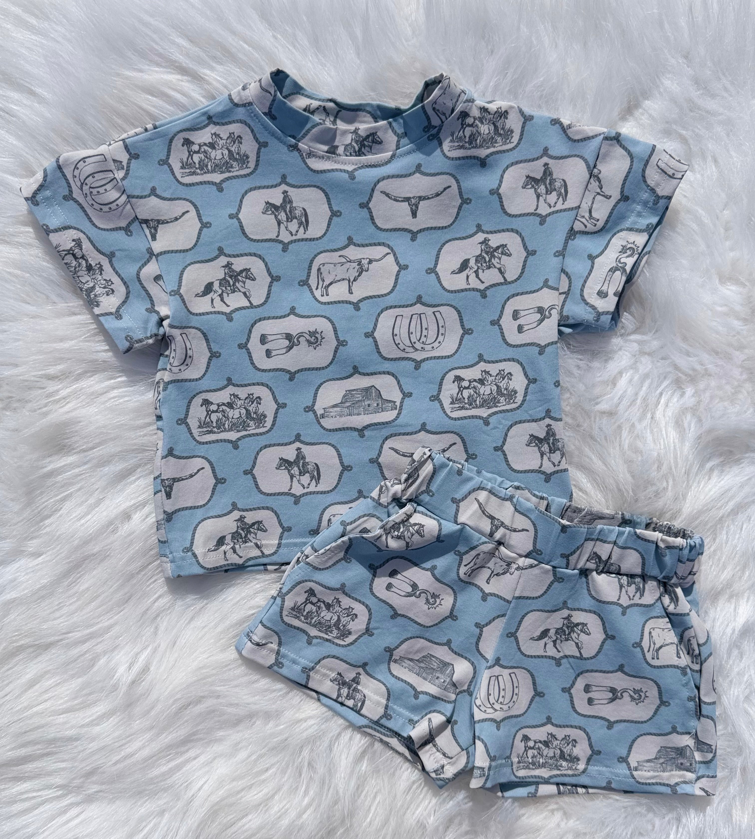 Blue western short set