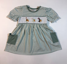 Load image into Gallery viewer, Green Plaid Bunny Smocked Dress
